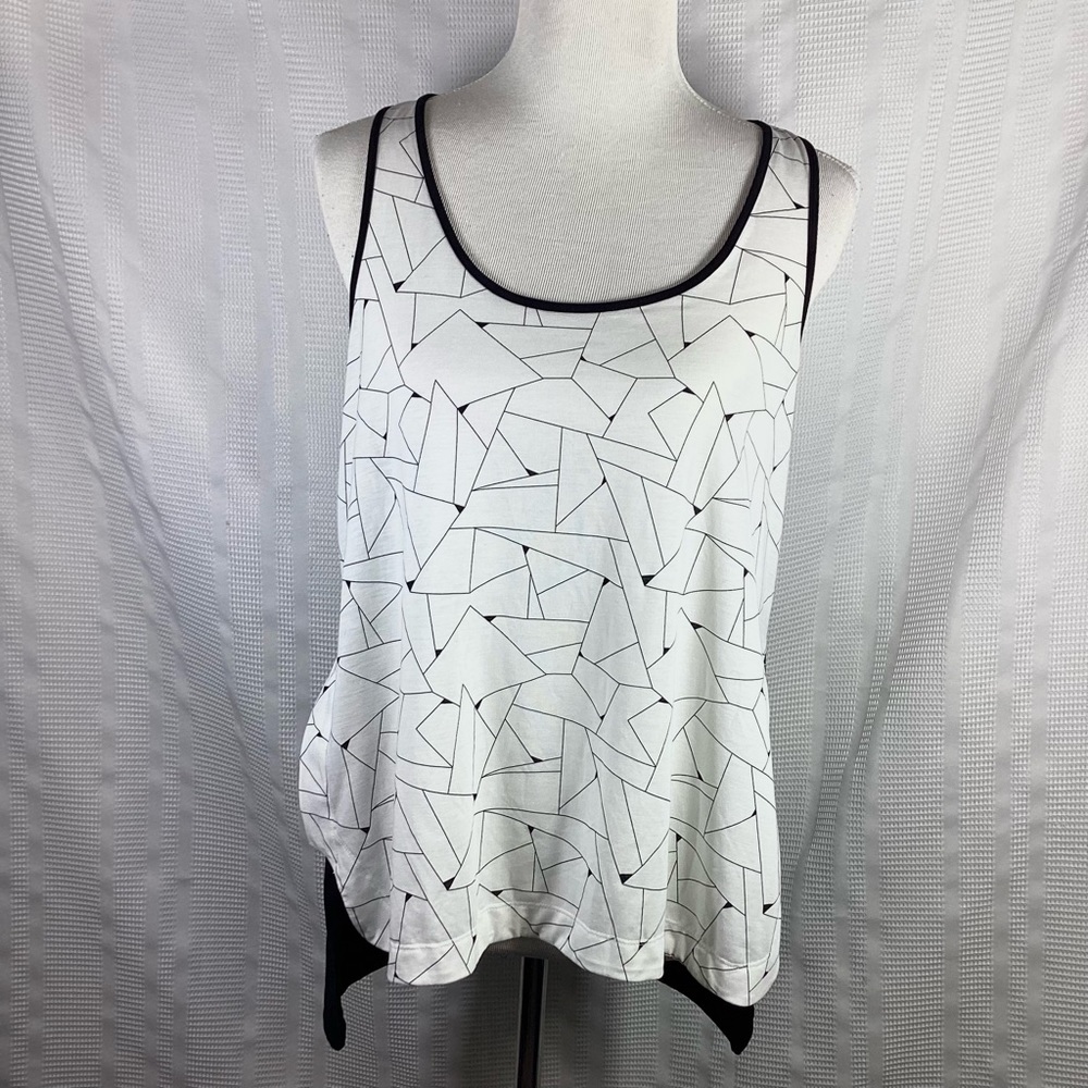 Derek Lam IOC Athleta White Black Geometric‎ Print Racer Back Tank Top Medium